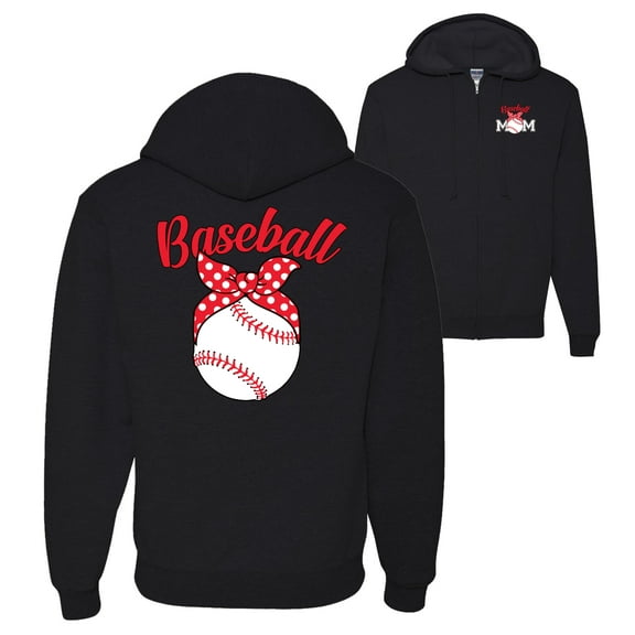 Wild Bobby,Cute Baseball Mom Ribbon Gift Sports Front and Back Graphic Zip Up Hoodie Sweatshirt, Black, Small
