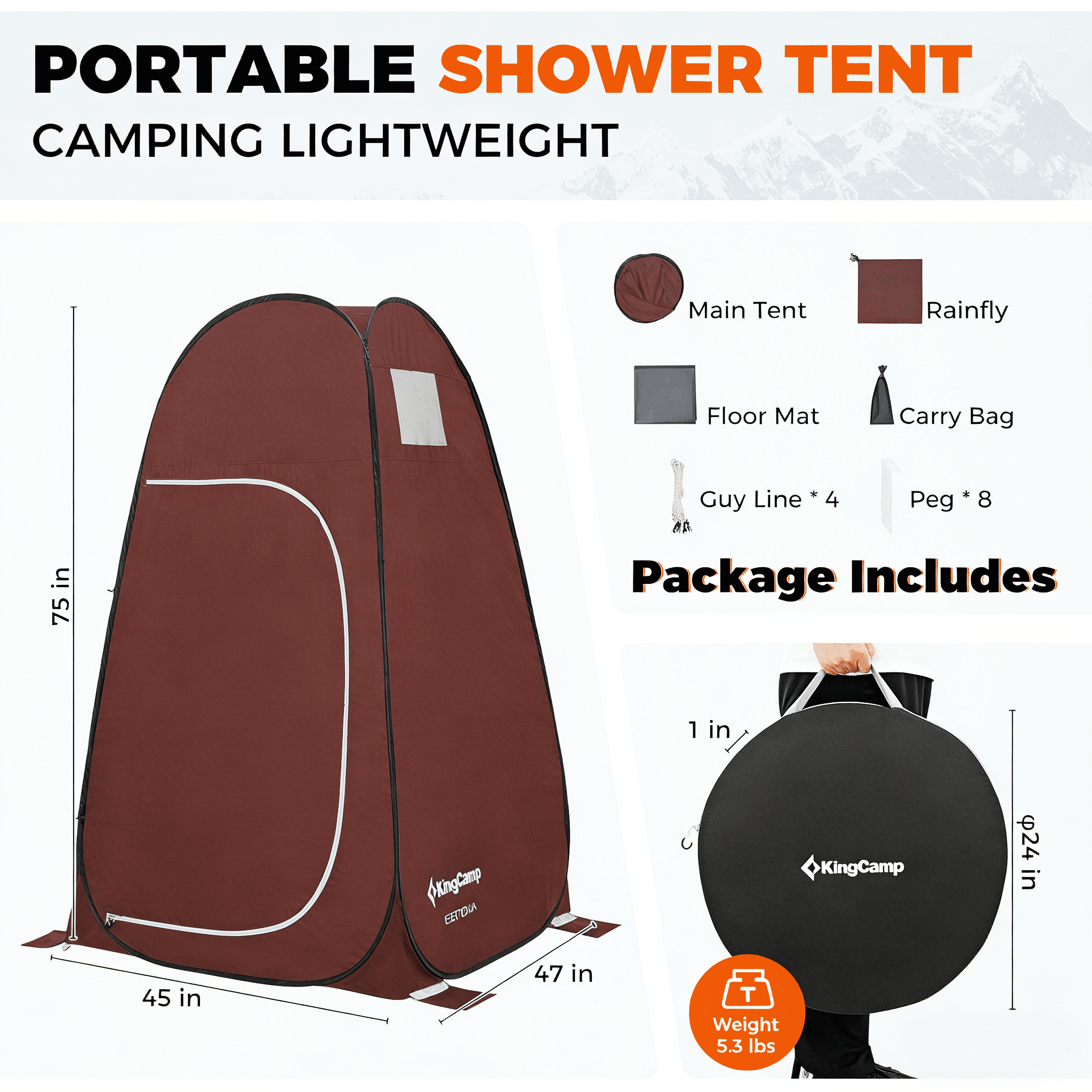 KingCamp Pop Up Shower Tent, Portable Camping Privacy Tent, Waterproof Dressing Changing Room Easy Setup, Toilet Tent with Carry Bag for Beach, Camping, Hiking, Coffee