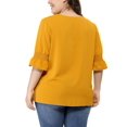 thumbnail image 4 of Agnes Orinda Women's Plus Size Blouse Ruffle Front Smocked Sleeves V Neck Solid Casual Tops 4X Yellow, 4 of 9