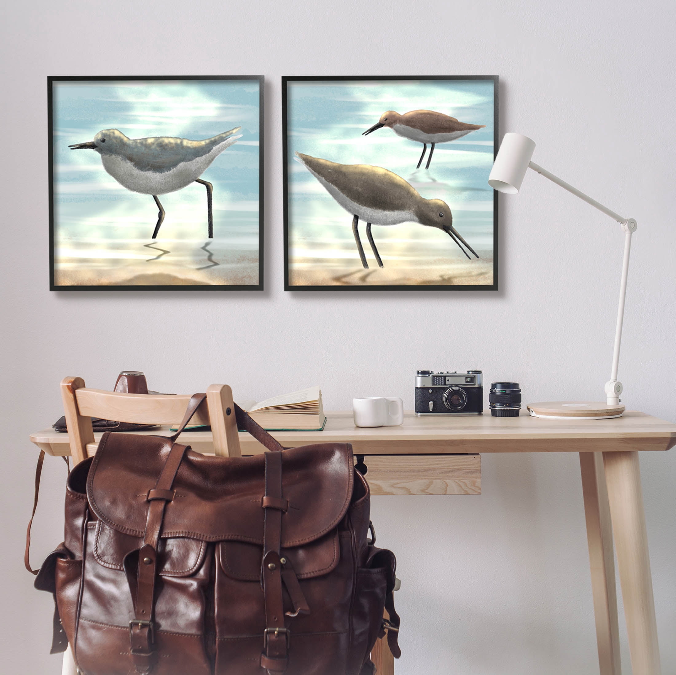 Stupell Industries Dawning Friends Sandpiper Coast Graphic Art Black Framed Art Print Wall Art, Set of 2, Design by Marcus Prime