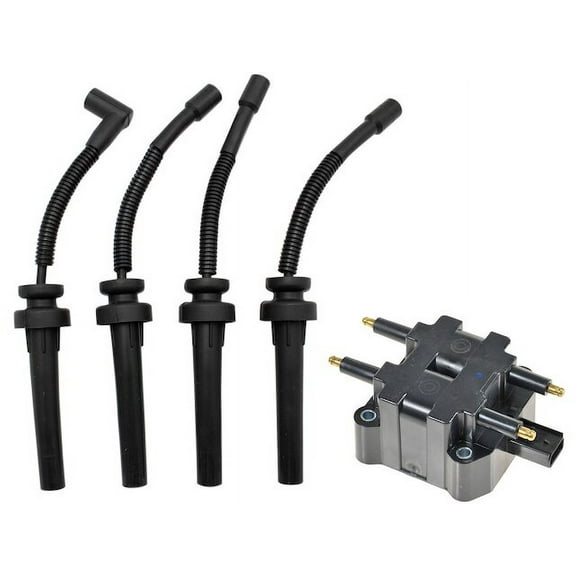 Ignition Coil and Spark Plug Wire Set 2 Piece - Compatible with 2003 - 2009 Chrysler PT Cruiser 2.4L 4-Cylinder Turbocharged 2004 2005 2006 2007 2008