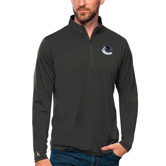 Men's Antigua Charcoal Vancouver Canucks Tribute Quarter-Zip Pullover Top