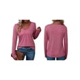 thumbnail image 2 of Camiseta de Larga con Cuello en V para Mujer, Estilo Casual, Cómoda, Elástica, de Color Liso. Rosa XL, 2 of 6