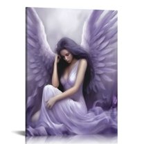 JRXY Aesthetic Posters Angels Crying Girls Wall Art Fallen Angels Purple Pictures Canvas Art Poster Bedroom Decor Frame-Style 12x16 in