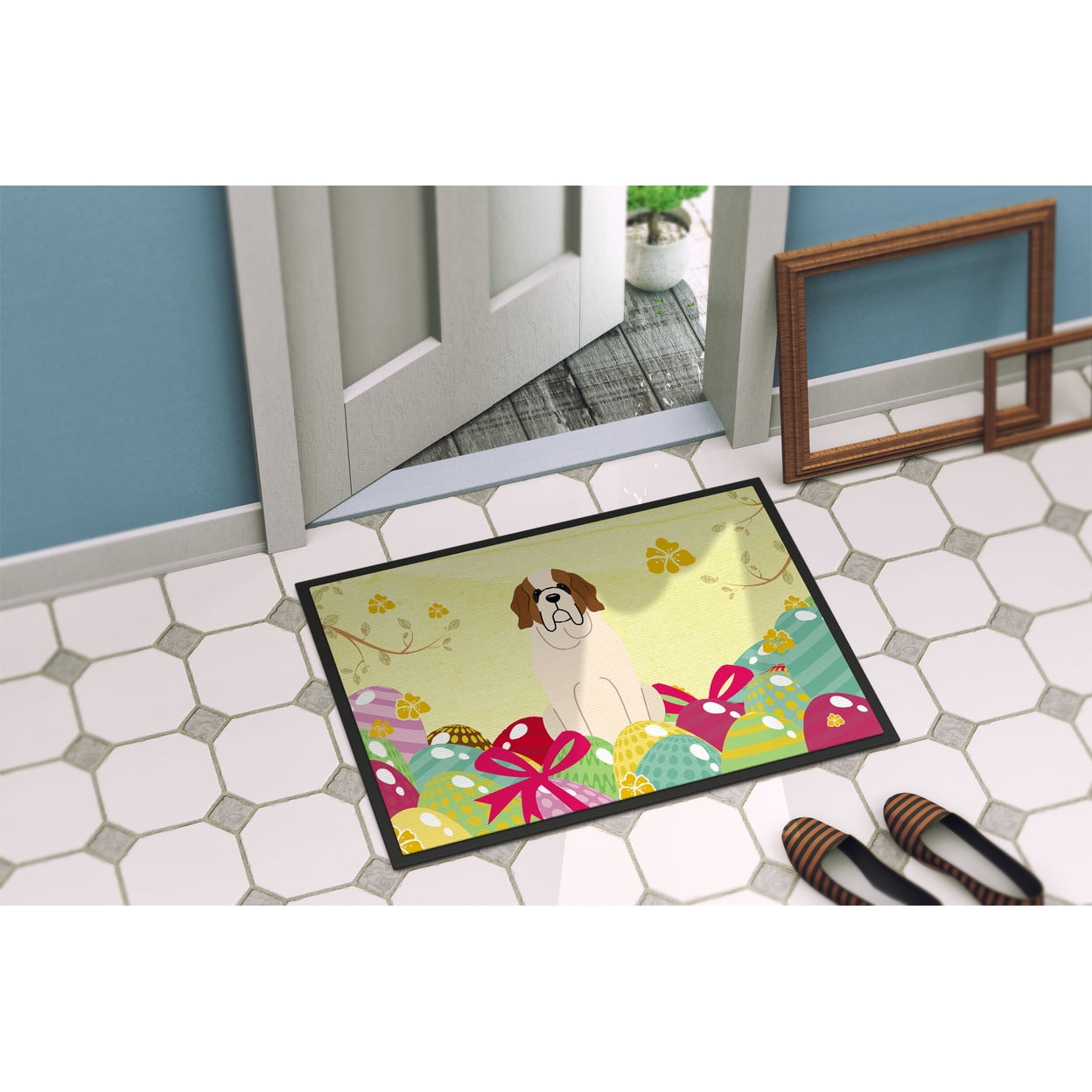 Carolines Treasures BB6035JMAT 24 x 36 in. Easter Eggs Saint Bernard Indoor or Outdoor Mat