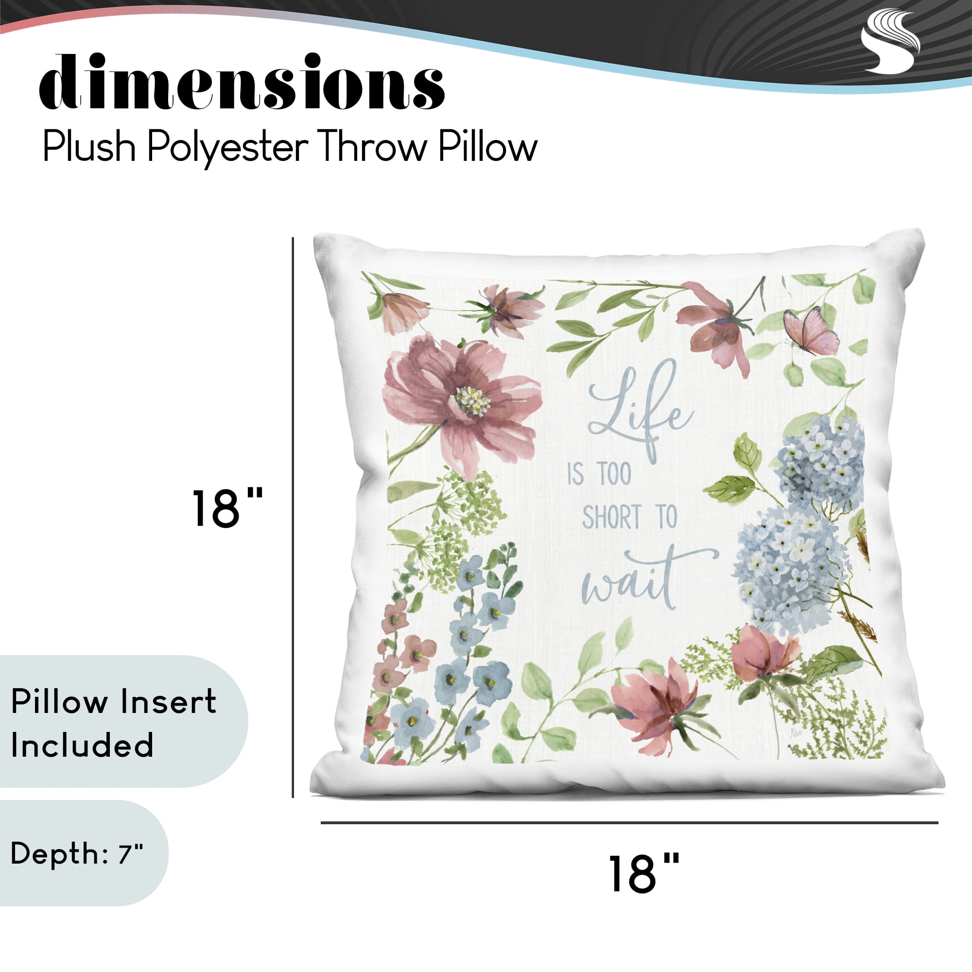 Stupell Industries Too Short To Wait Decorative Printed Throw Pillow, design by Nan, 18 x 7 x 18