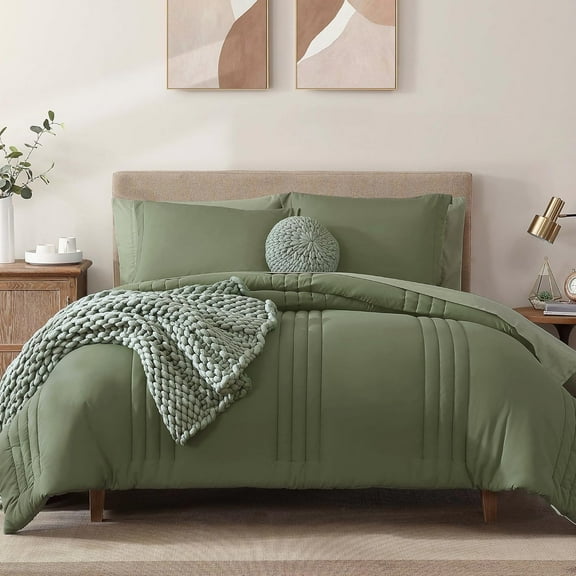Queen Comforter Set - 7 Pieces Light Sage Green Bed in a Bag Queen Bedding Sets with Comforters, All Seasons Down Alternative Comforter Bed Set with Sheets, Pillowcases & Shams