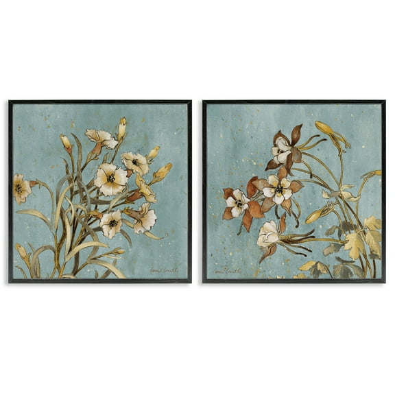 Stupell Industries Traditional Flower Portrait Plants & Flowers Painting Black Framed Art Print Wall Art, 12 x 12, Set of 2