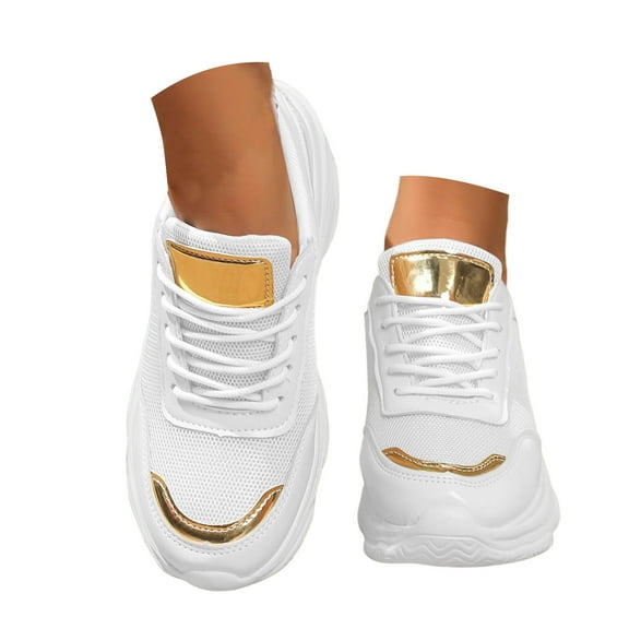 Mepaouo Women's Platform Fashion Dad Sneakers Walking Lace up Comfortable Work Tennis Shoes(White,8)