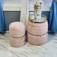 thumbnail image 4 of Round Velvet Storage Ottoman Vanity Stool Chair Upholstered Foot Rest Stool Pink,Pack of 2, 4 of 7
