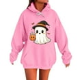 thumbnail image 3 of Xdegoge Halloween Hoodies for Women Cute Ghost with Pumpkin Drink Graphic Sweatshirts Pullover Long Sleeve Hooded Drawstring Sweat Shirts with Kangaroo Pocket Vintage Holiday Party Clothes, 3 of 6