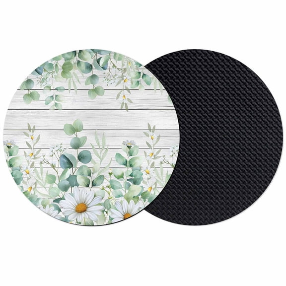 Green Eucalyptus Leaves Coasters Set of 2, Absorbent Coasters for Drinks, Daisy Summer Botanical Wooden Coaster for Desk Coffee Table Protection, Home Decor House Warming Gifts 4"