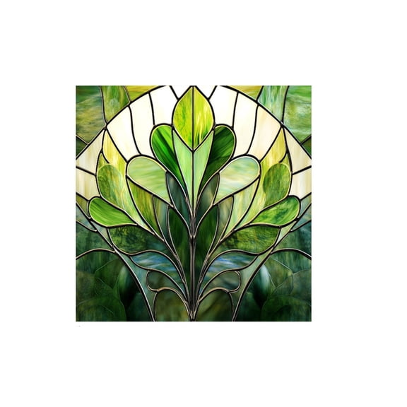 50cm Green Fan Shaped Art Glass Window Film Static Cling Sticker Privacy Decal For Home Interior Doors Bathrooms Kitchens