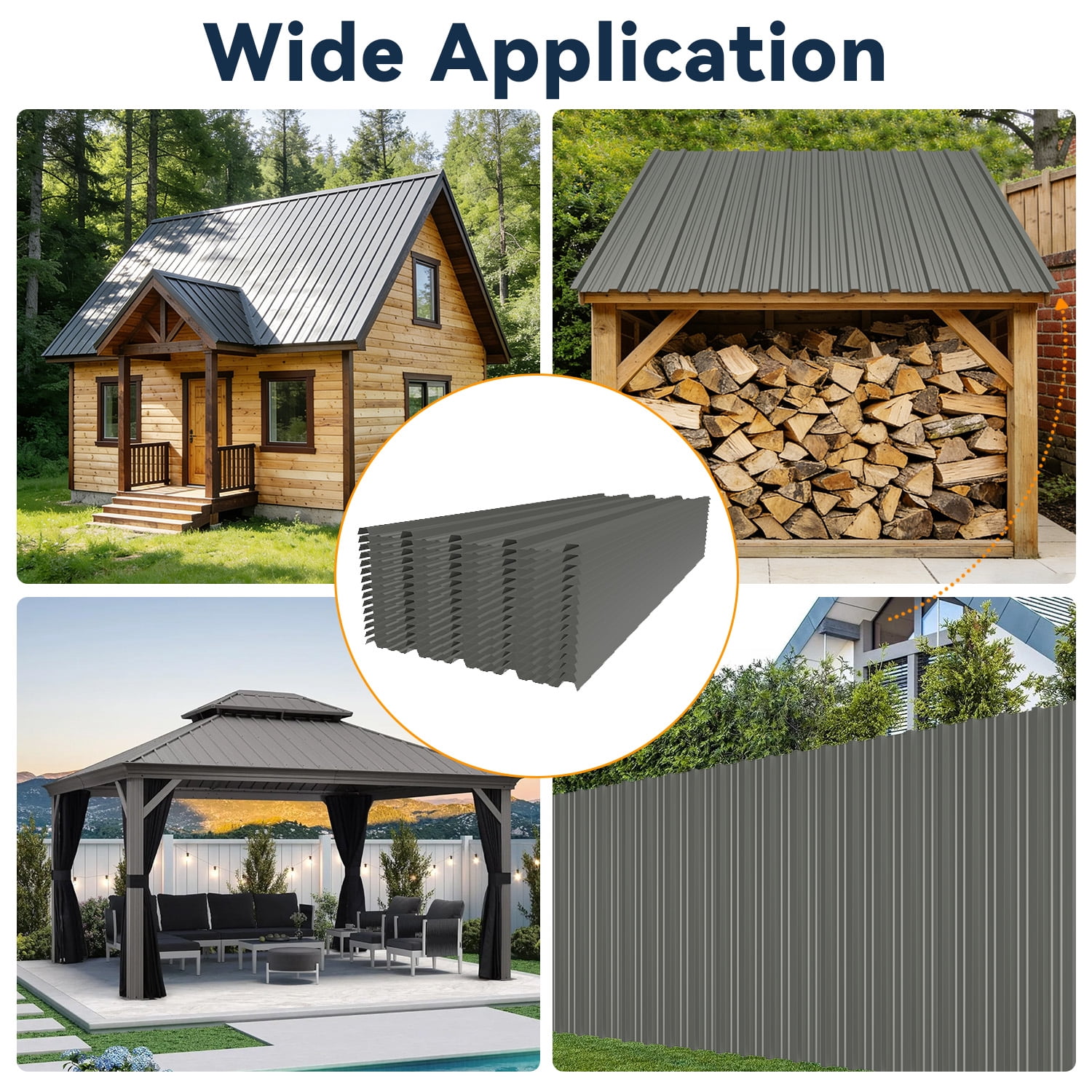 Roof Sheet, Waterproof Galvanized Steel Panel for Outdoor Garden Shelter Construction, Grey