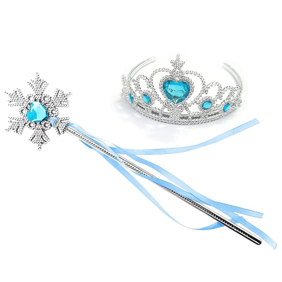 Dreamtale Princess Crown Tiara and Wand Set-Silver Heart Jewel(Blue,Snowflake Wand)