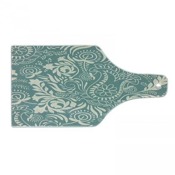 Floral Cutting Board, Marrakech Ornament with Abstract Paisley Style Nature Inspired Motifs, Decorative Tempered Glass Cutting and Serving Board, in 3 Sizes, by Ambesonne