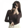 thumbnail image 1 of Pull d'Automne Slim pour Femmes Mode Décontractée Col en V Couleur Unie Hauts Basiques d'Hiver Chandails en Molleton à Manches Longues, 1 of 6