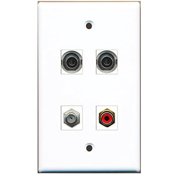 RiteAV - 1 Port RCA Red 1 Port Coax Cable TV- F-Type 2 Port 3.5mm Wall Plate