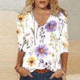 thumbnail image 2 of YUGYXL Plus Size Tshirts for Women 3/4 Length Sleeve Tops Cute Flower Graphic Tees Fashion V Neck Soft Comfy Shirts Sales D Multicolor XXL, 2 of 4