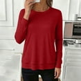 thumbnail image 2 of Womens Long Sleeve Tops Casual Solid Color Crew Neck Base Layer Tee Shirt Comfy Tshirts Spring Fall Clothes (L, Red), 2 of 6