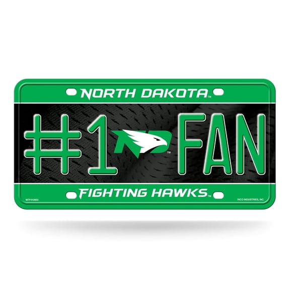 UND North Dakota NCAA Fighting Hawks #1 Fan Metal License Plate Tag - Number One! Let's Go!!
