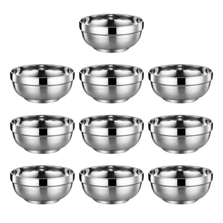 

10Pcs Stainless Steel Double-Layers Anti-Rust Thermal Bowl Rice Mixing Instant Noodles Container Household Kitchen Utensils Black