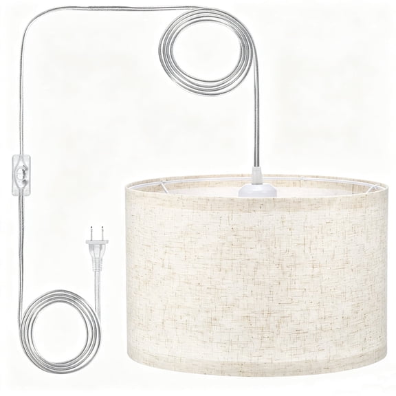 Plug in Pendant Light, Hanging Light with 15Ft Plug in Cord & ON/Off Switch, Rustic Farmhouse Pendant Lighting Fixtures for Bedroom Dining Living Room Home Decor (Beige, Without Bulb)
