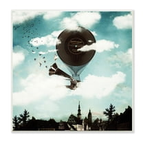 Stupell Industries Serene Gramophone Flying Birds Clouds City Buildings Wood Wall Art, 12 x 12, Design by Paula Belle Flores