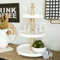 thumbnail image 2 of DecMode 16" x 24" White Wood  Tiered Server with Wood Post, 1-Piece, 2 of 7