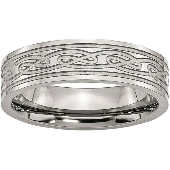 Stainless Steel Flat Laser-Etched Celtic Knot 6mm Polished Band, Available in Multiple Sizes