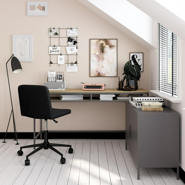 Queer Eye Bradford Computer Desk, Graphite Gray/Oak