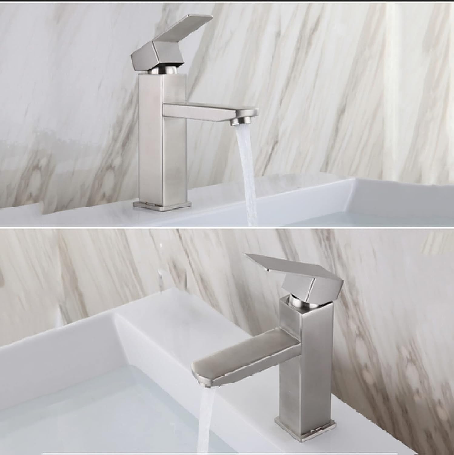 Bathroom Sink Faucet Single Hole Brushed Nickel Stainless Steel Basin Mixer Tap Hot and Cold Single Handle Faucet