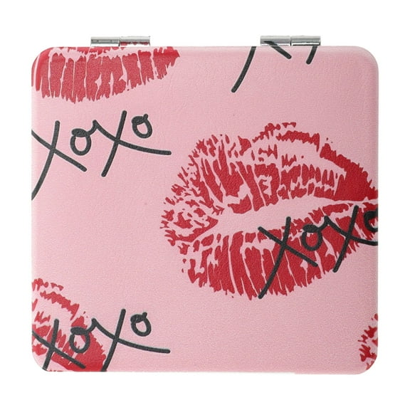 Unique Bargains 1 Pc Women Square Shape Handheld Mirror for Travel Orange Glass