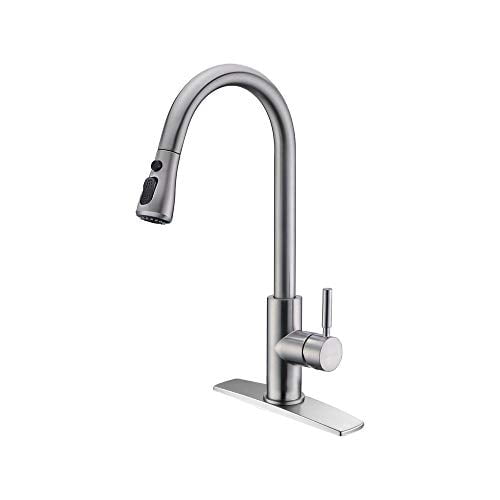 Forious Kitchen Faucet With Pull Down Sprayer Brushed Nickel High Arc Single Handle Kitchen Sink Faucet With Deck Plate Commercial Modern Rv Stainless Steel Kitchen Faucets Grifos De Coci Walmart Com