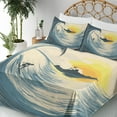 thumbnail image 5 of Ambesonne Ocean Fitted & Top Sheet Set with Shams, Cloudy Tropical Island, Beige Yellow Navy, 5 of 8