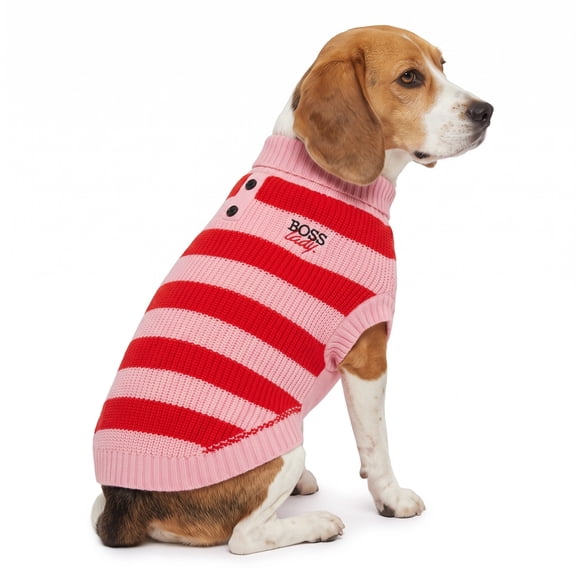 Vibrant Life Holiday Boss Lady Sweater for Dogs, Pink and Red, M