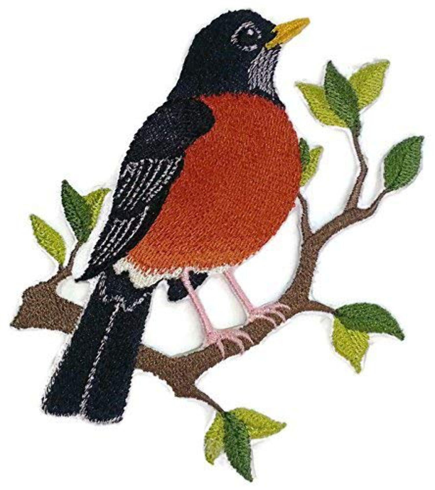 Single Robin Bird Embroidered Iron on/Sew Patch [4.85" X 4.9"]