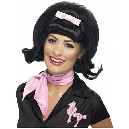 50and#039;s Flicked Beehive Bob Wig Adult Costume Accessory Black
