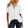 thumbnail image 2 of MYAOYI Womens Summer Linen Blouse Puff Sleeve Button Down Casual Shirt, 2 of 9