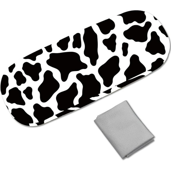 Cow Prints Leather Sunglasses Case Hard Shell Glasses Cases Portable Eyeglass Holder Travel Spectacle Storage Pouch Clamshell Protective Cover Cleaning Cloth