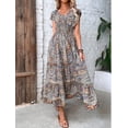 thumbnail image 1 of HH Women's Bohemian Style 2023 New V-neck Long Skirt Waist-Tight Floral Print Large Swing Dress, 1 of 1