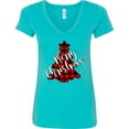thumbnail image 3 of Inktastic Red Buffalo Plaid Christmas Tree Women's V-Neck T-Shirt, 3 of 5