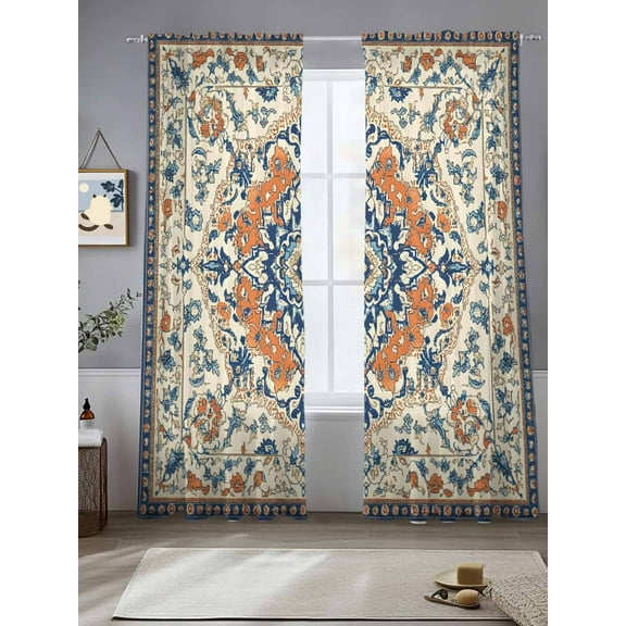 Orange Blue Ethnic Rustic Sheer Curtains for Living Room Bedroom Boho Southwestern Heritage Sheer Curtains 84 Inch Long 2 Panels Set Light Filtering Curtain Window Treatments Drapes for Dining Room