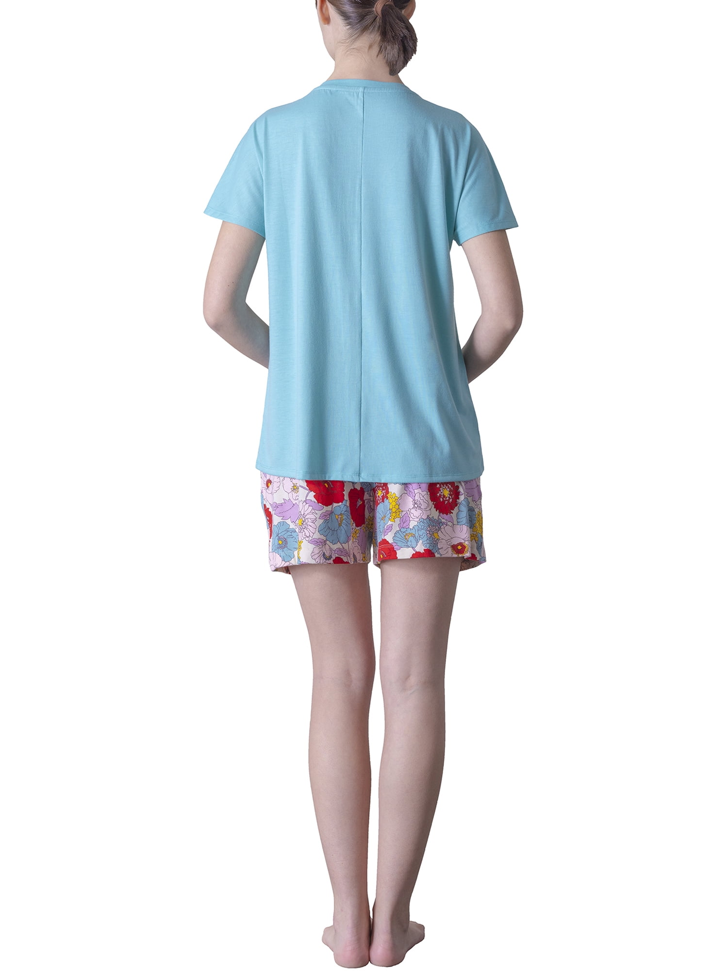 Natori XL V-Neck/Easy Care/Polyester 2pc Pajama Set, Green/Floral Print