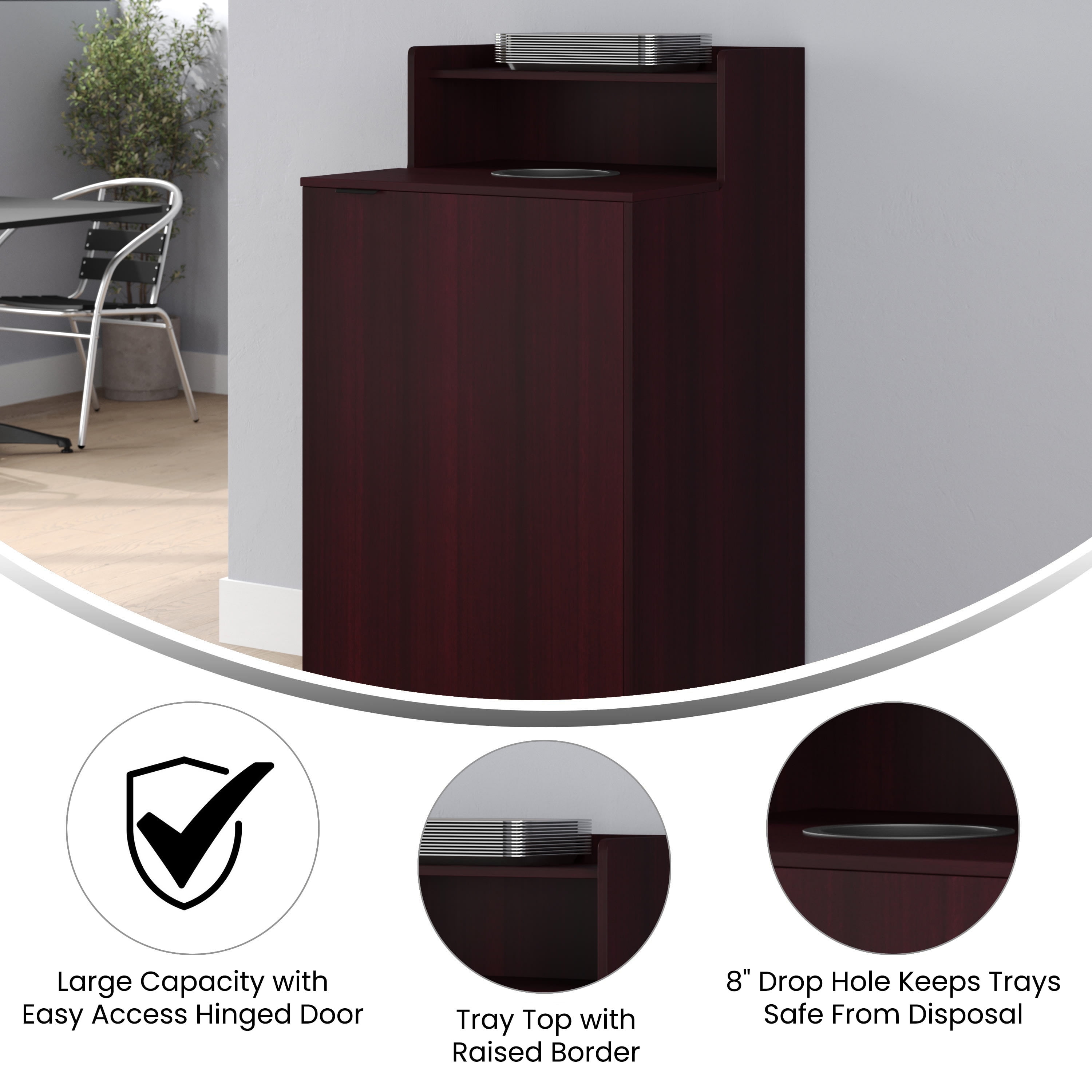 Flash Furniture Dell Melamine Indoor Trash Can Encloser 32 Gallon Mahogany (GCM196MAH)