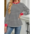 thumbnail image 4 of Womens Tunic Tops Long Sleeve Striped Shirts Crewneck Tops Black & Red S, 4 of 6