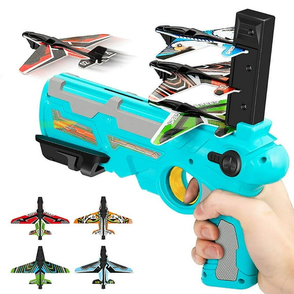 Children Boys Toy Gun Airplane Launcher with 4 Foam Airplanes Outdoor Toys