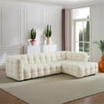 thumbnail image 2 of Hollis Mid Century Modern Right Facing Sectional Fabric Sofa in Cream Boucle, 2 of 6