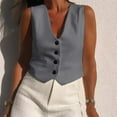 thumbnail image 2 of DondPO Womens Vest Women's V Neck Buttons Vest Summer Elegant Chic Sleeveless Single Breasted OuterwearVests Female Waistcoat Tops Women's Outerwear Vests Vest Women Trendy Gray M, 2 of 7