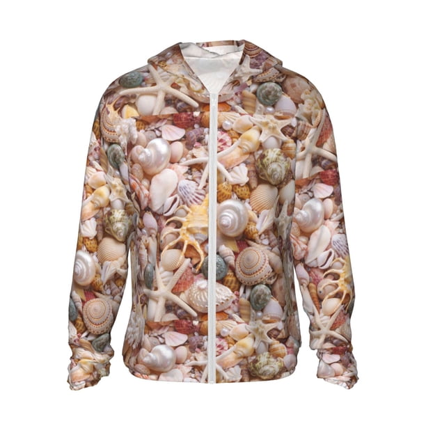 Balery Colorful Seashells Sudadera ligera de manga larga con capucha y protección solar UPF 50+ para hombre y mujer, ideal para pesca y running-Large